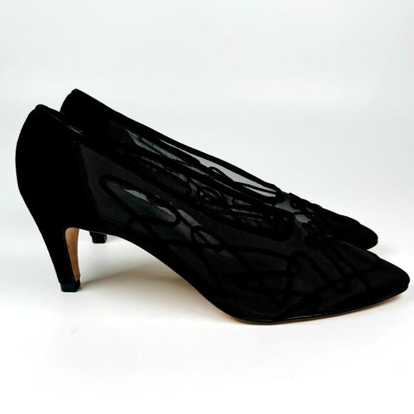 Vintage Paloma Mesh Classic Black High Heel Stylish Party Pumps Size 9.5AA - Picture 2 of 10
